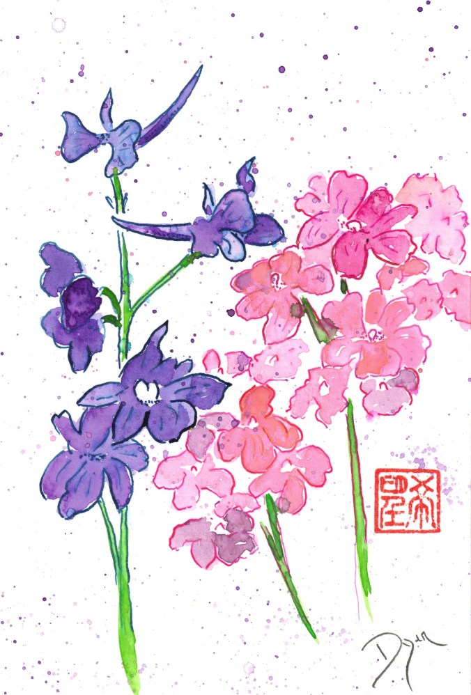 purple and pink with ink