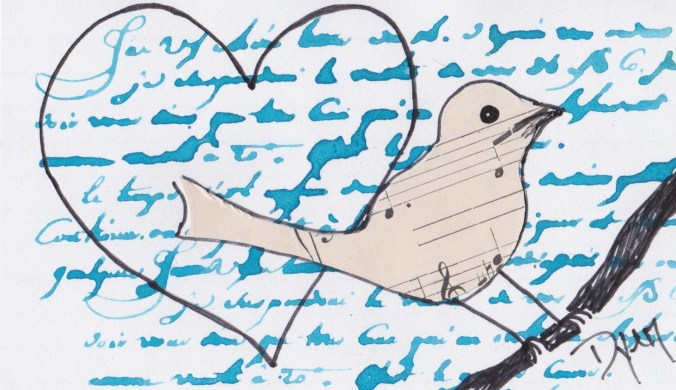 Index card heart bird